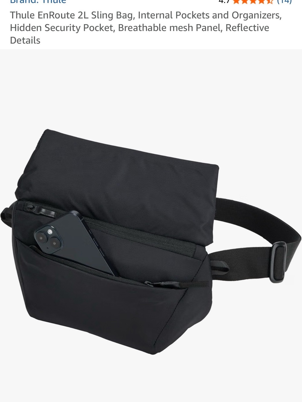 Thule Black Sling Bag with Adjustable Crossbody Strap - Picture 3 of 8